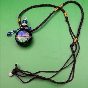 5301-HTT Blue Gold Dust Glass Oil Ashes Vial Corked Pendant Necklace New Adjusts